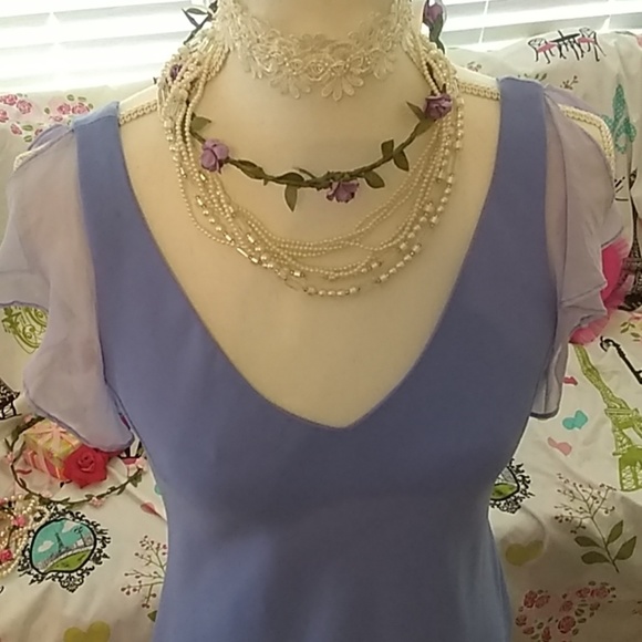 JonesNY lovely periwinkle sheer flutter trim dress - Picture 1 of 8